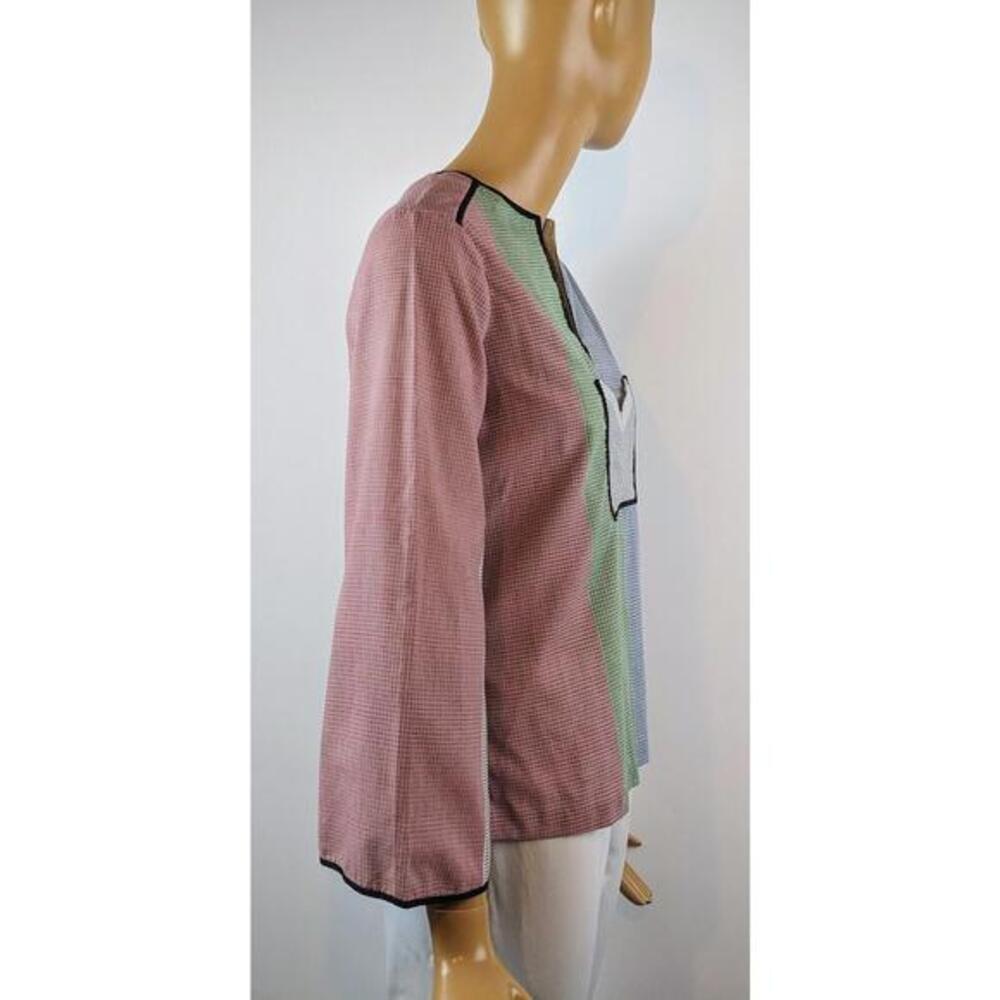 Bugaboo 70s cotton flare sleeve blouse geometric multicolor front pocket pull on - Picture 8 of 9